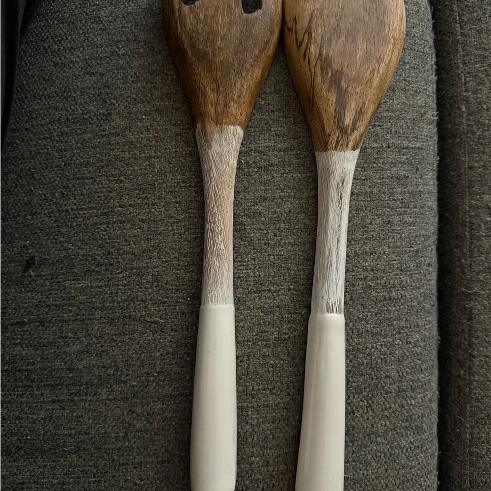 New Elegant Wooden Salad Server Set with Cream  coated Handles T10